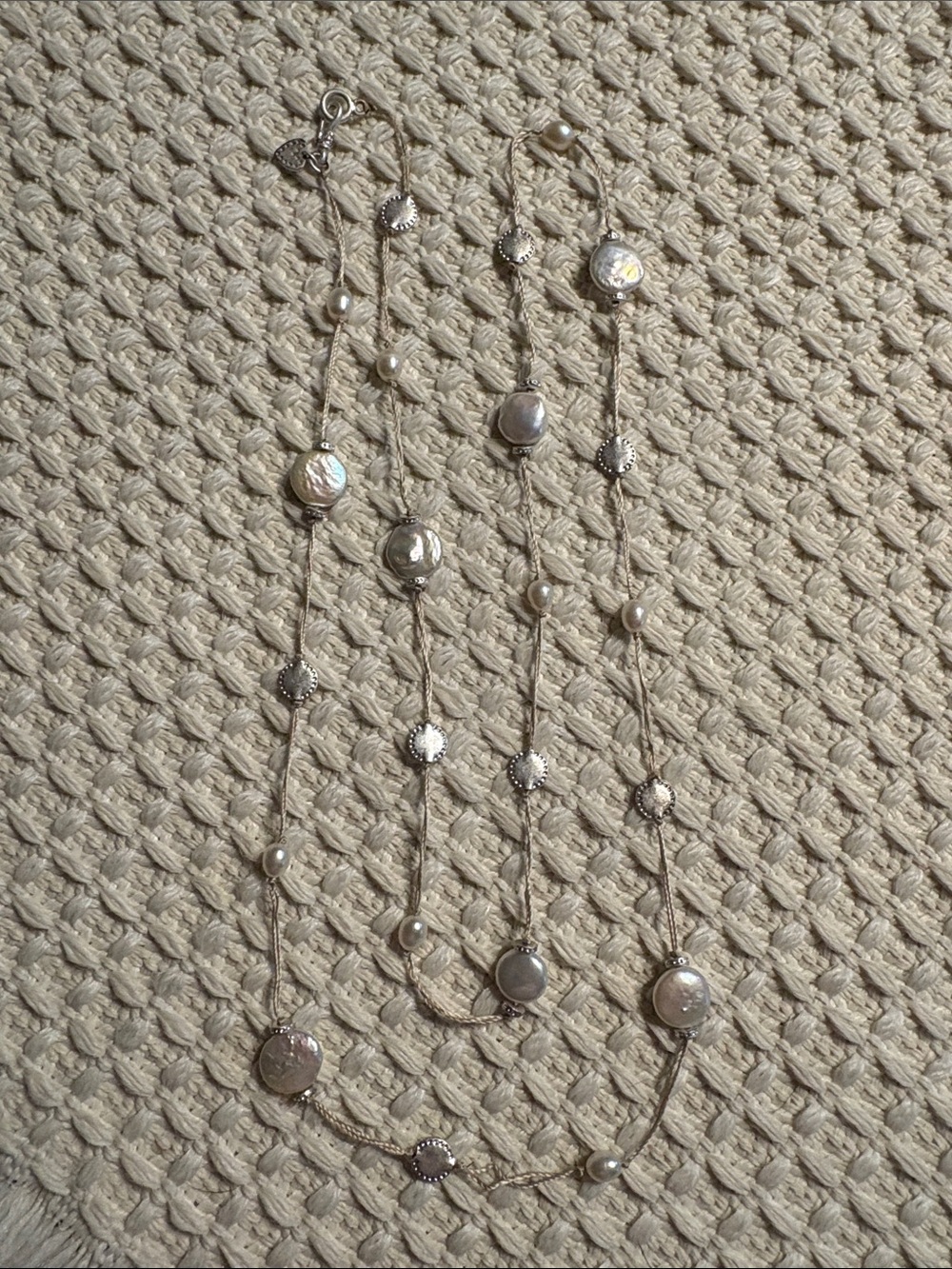 Stella & Dot Freshwater Pearl Station Necklace with Silk Cord